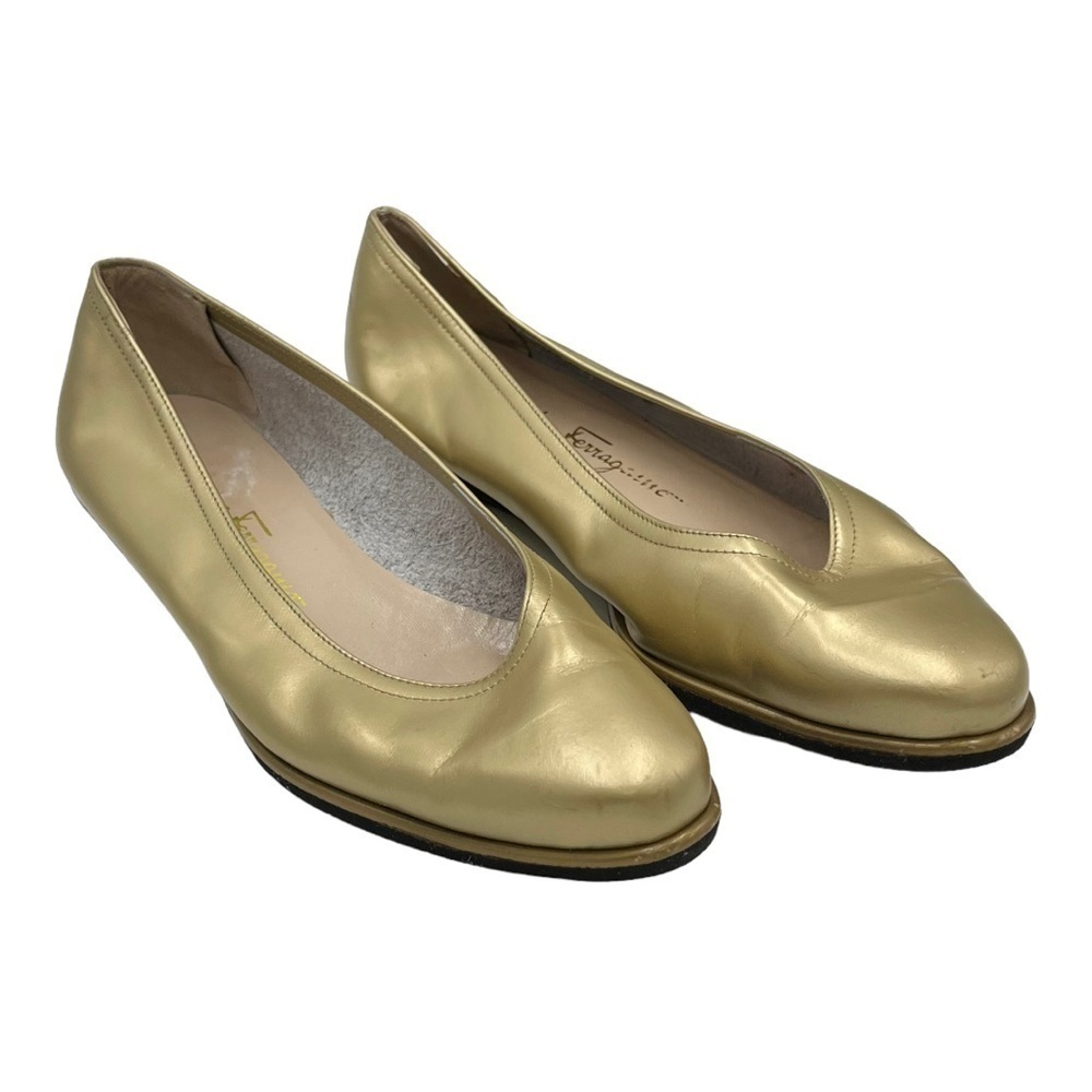 Salvatore Ferragamo Boutique Metallic Patent Slip on Leather Flat Sz Wedge Sz 8